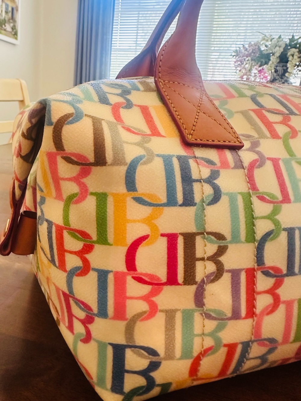 VTG Dooney & Bourke Y2K Rainbow Scribble Canvas Duffle Barrel Bag - Picture 9 of 14